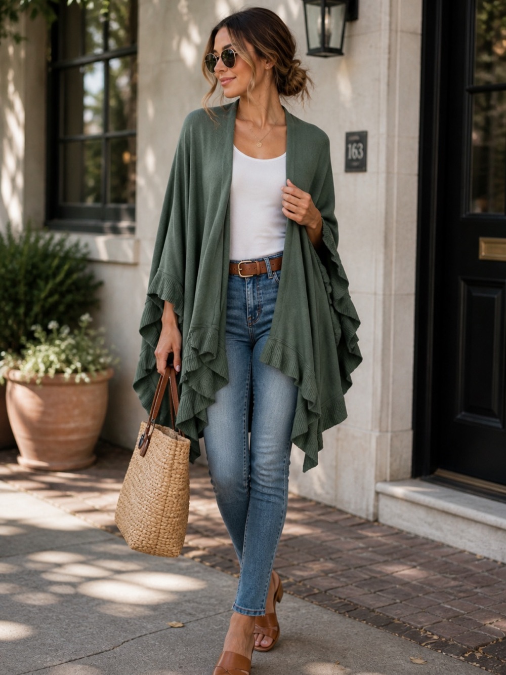 Paul Costelloe Green Knit Poncho Cape Oversized OS NWT
